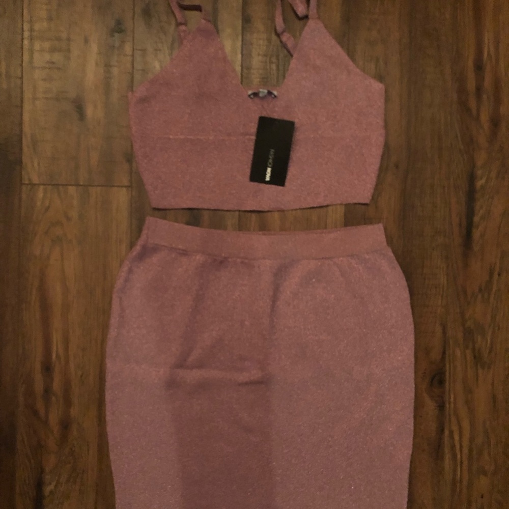 Shine For You Metallic Skirt Set